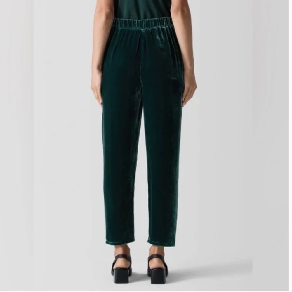 Eileen Fisher High Waist Green Velvet Taper Ankle Pants Pine Nwt - Picture 2 of 8